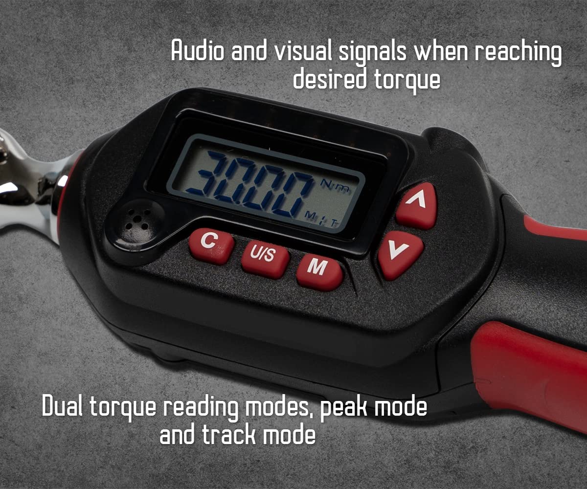 Tapha Tools 1/4 inch Compact Digital Torque Wrench 1.11-22.12 ft-lbs (1.5-30 N-m) Torque Range ±2% Accuracy, LED and Buzzer, Preset Memory, ISO 6789 Tested and Calibrated