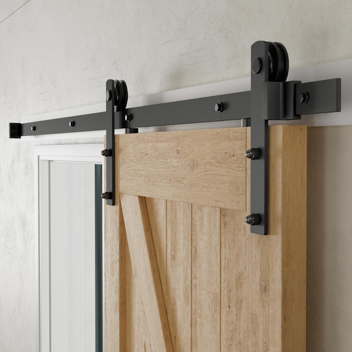 CCJH 6 Feet Heavy Duty Sturdy Sliding Barn Door Hardware Kit -Smoothly and Quietly -Easy to Install Fit 36" Wide Door Panel (I Shape Hanger)