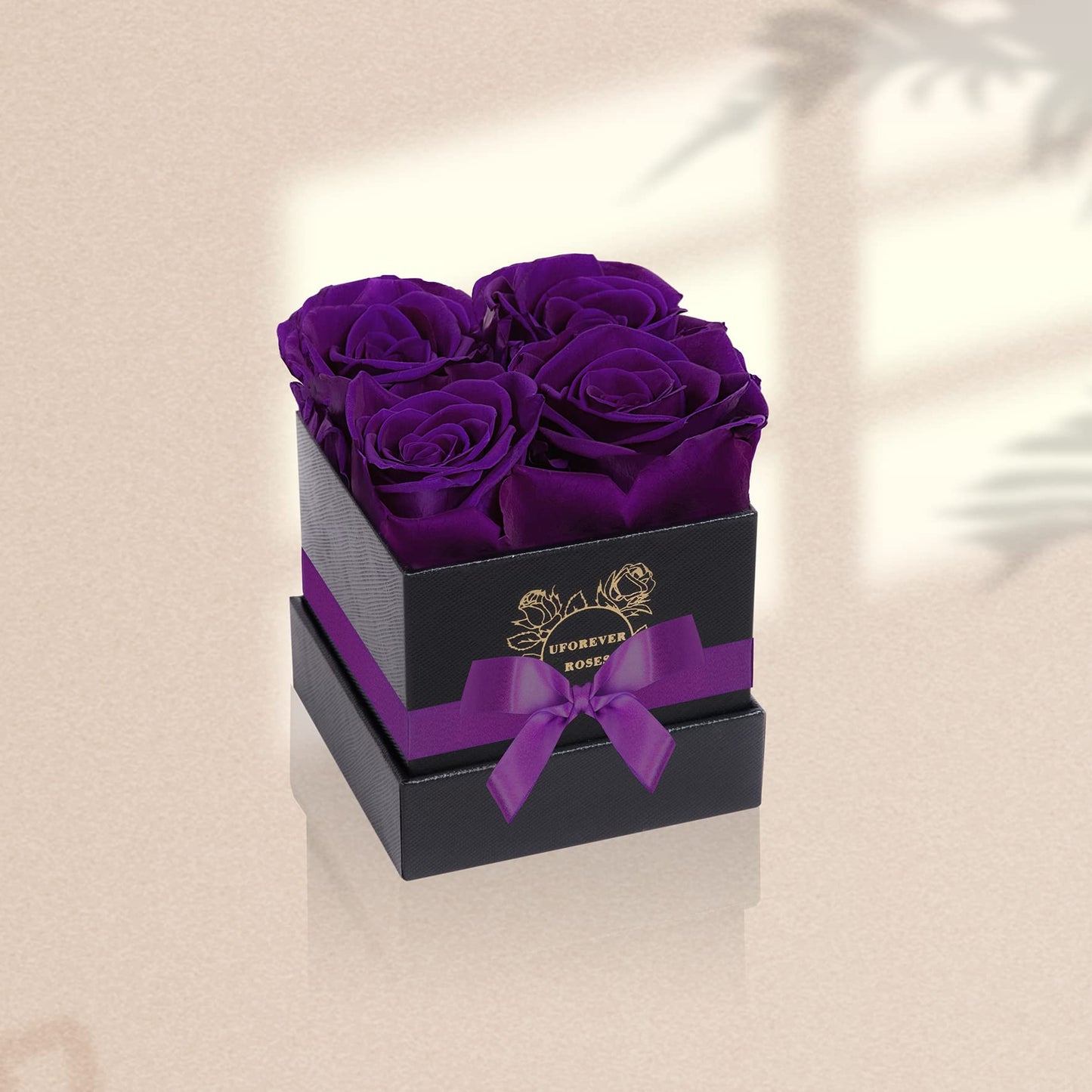 UFOREVER ROSES 4-Piece Preserved Roses in a Box, Preserved Flowers, Roses Gift for Her, Purple