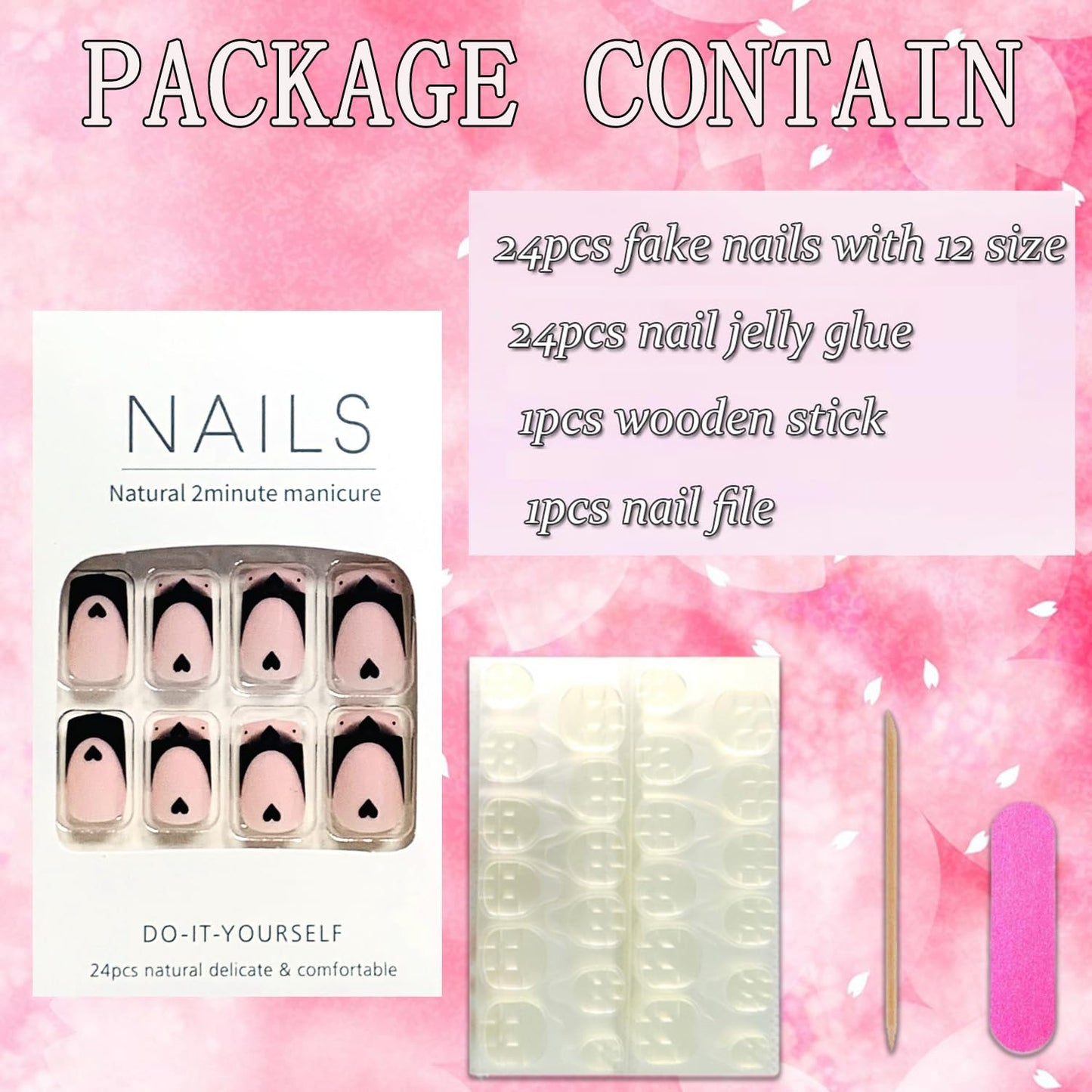 FIEONCIY Press on Nails Short Square Shaped Glossy Full Cover Acrylic Extra Short Square False Nails with Love Heart Designs Artificial Fake Nails Glue Stick ons Fingernails for Women Girls(X0210)