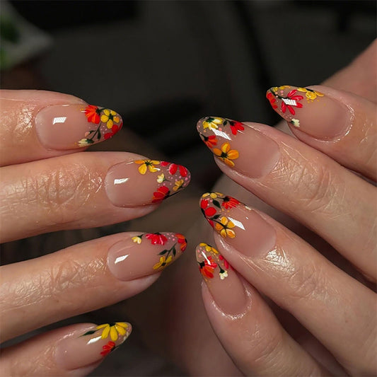 FIEONCIY Press on Almond Nails Short Length Glossy Acrylic Almond Shaped False Nails with Designs Artificial Medium Fake Nails with Charms Glue Stick on Fingernails for Women Girls(WSJ2397)