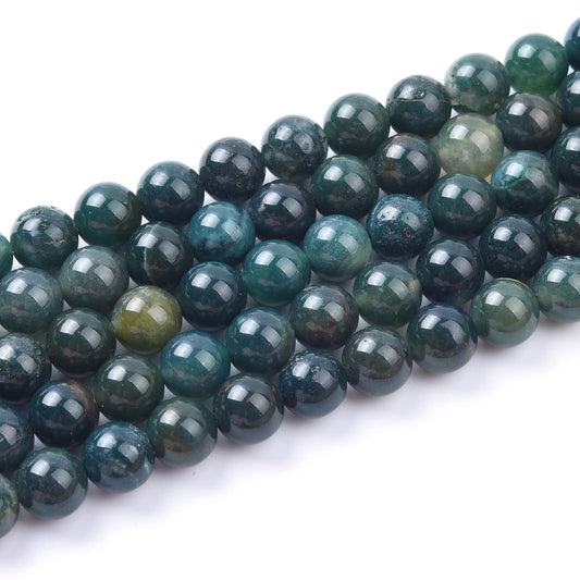 Genuine Green Moss Agate Beads for Jewelry Making Gemstone Semi Precious Stone Round 6mm Strand 15"(58-62pcs)