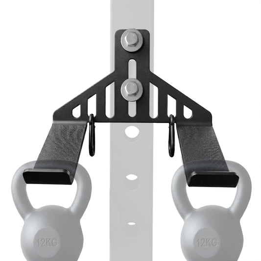 Lights Mountain Universal Dual Kettlebell Attachment with Carabiner Hooks, 5mm Steel Space-Saving Storage for Squat Rack, Silicone Padded Weight Holder for Resistance Bands & Kettlebells