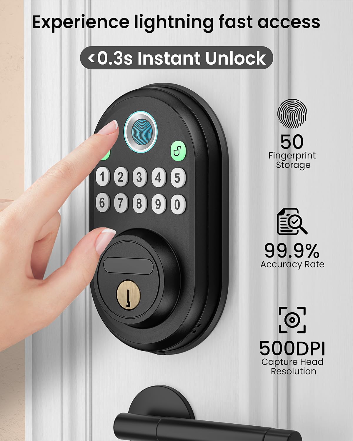 RVSEDYU Fingerprint Door Lock with Keypad - Keyless Entry Smart Deadbolt Lock for Front Door with 2 Keys - Auto Locking - Easy Installation - Digital Lock with Code