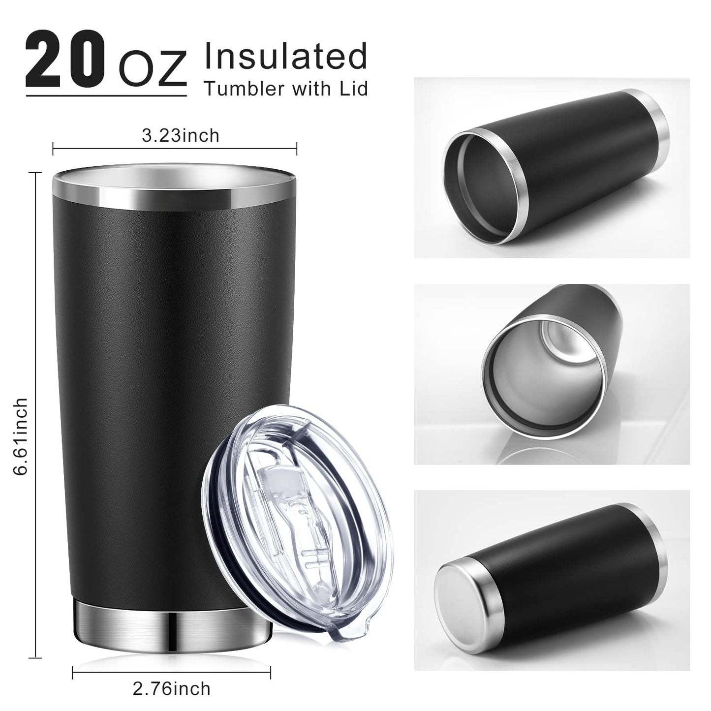 Sieral 36 Pack Stainless Steel Tumblers Bulk with Lids Double Wall Vacuum Insulated Coffee Cups Blank leakproof Powder Coated Tumblers for Engraving Wedding Graduation Party Favors(20 oz,Black)