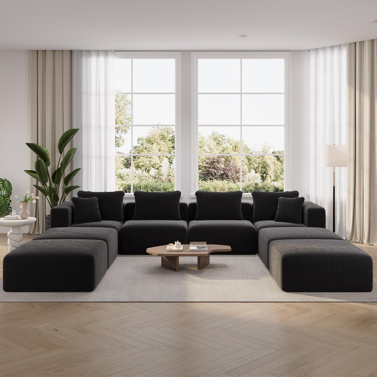 Novilla 141" Modular Sectional Sofa, Modern Cloud Sectional Couch with Smarts Coil® Support, U-Shape Boneless Couch for Living Room Apartments Bedroom, No Assembly Required (4 Seater + 4 Ottoman)