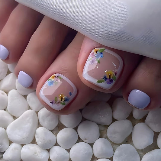 FIEONCIY Press on Toenails with Designs Acrylic Fake Nails for Toe Artificial False Nails with Charms Glue on Toe Nails for Spring Summer Stick on Toenails for Women Girls(JY168)
