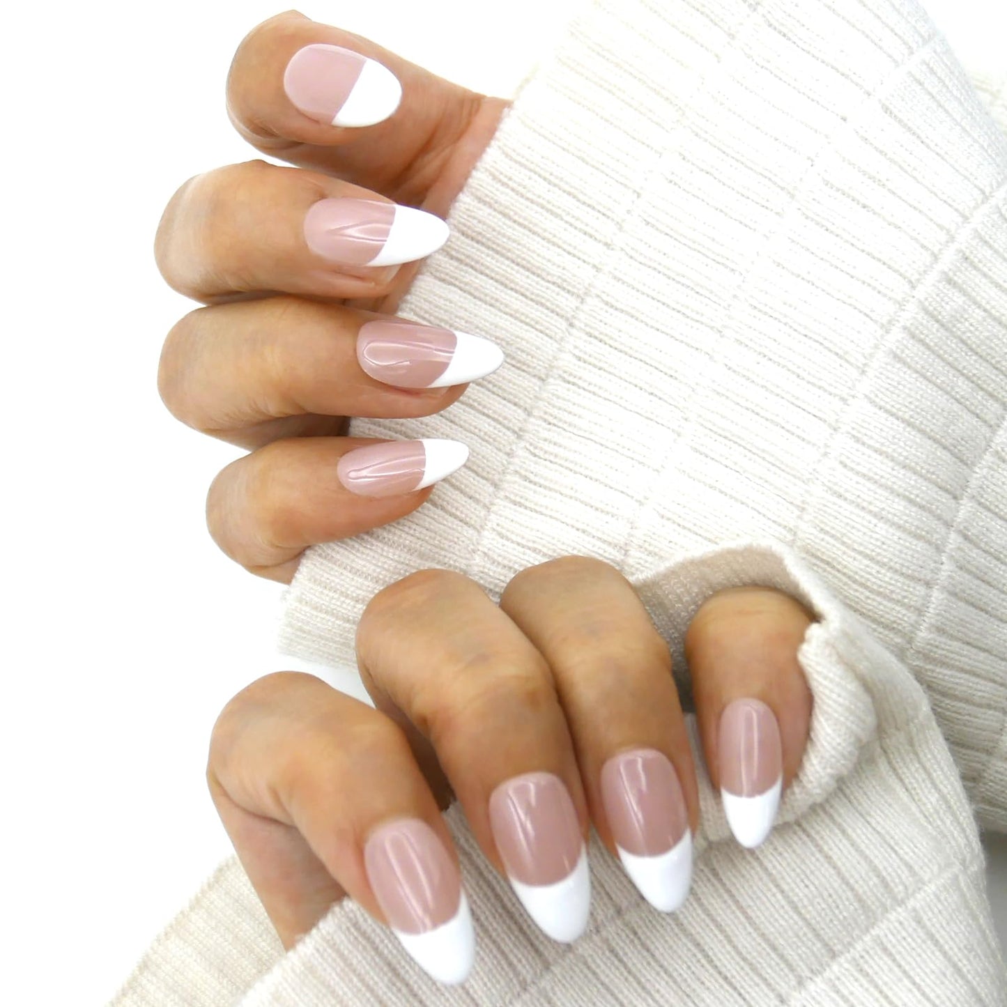 French Tip Press on Nails Short Pink French Almond, Pink Nude with White Tips, Professional Manicure Set, 10Pcs Nail Kit for Women Girls Manicure