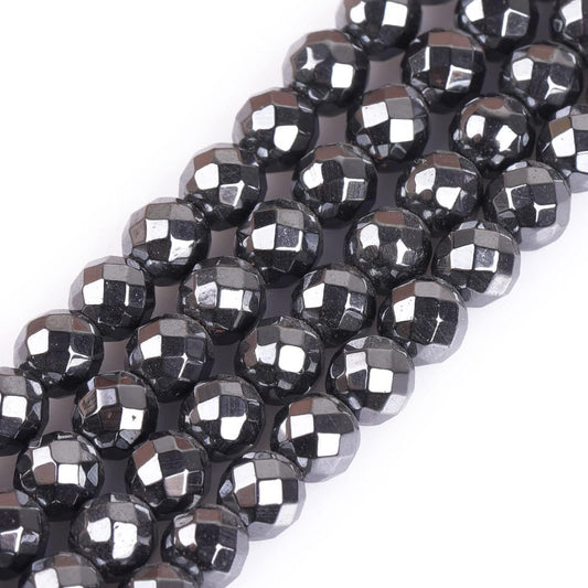 HAAMIIQII 65pcs 6mm Natural Black Hematite Loose Gemstone Beads Faceted Round Spacer Stone Beads for Jewelry Making DIY Bracelets Necklaces Crafting