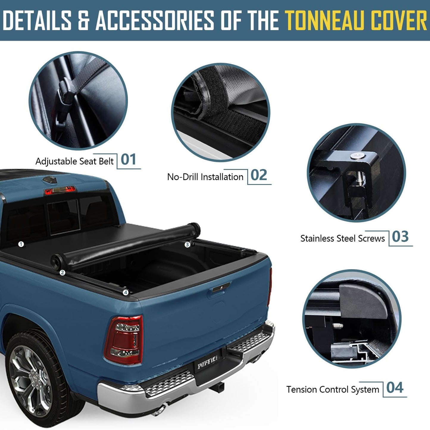 Perfit Liner Soft Roll Up Truck Bed Tonneau Cover for 2005-2015 Tacoma 5 FT (60") Fleetside (NOT for Stepside) Bed, Only fits Models with Factory Deck Rail System