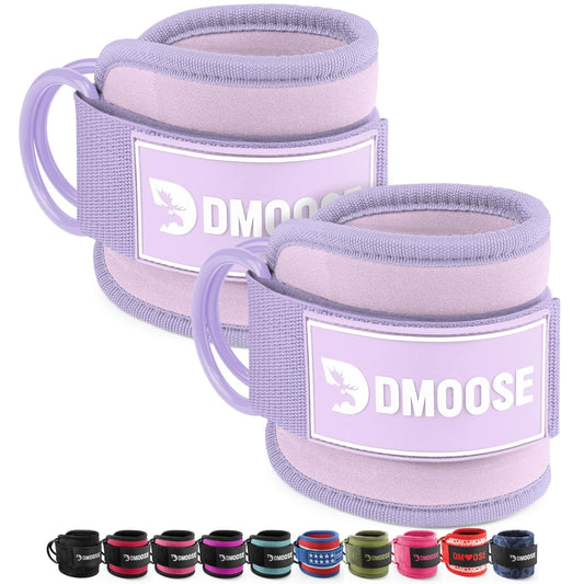 DMoose Fitness Ankle Straps for Cable Machines - One Size Fit Premium Padding, Glute Kickback Ankle Strap for Women & Men, Cable Attachments for Gym & Booty Workouts (Lilac Purple - Pair)