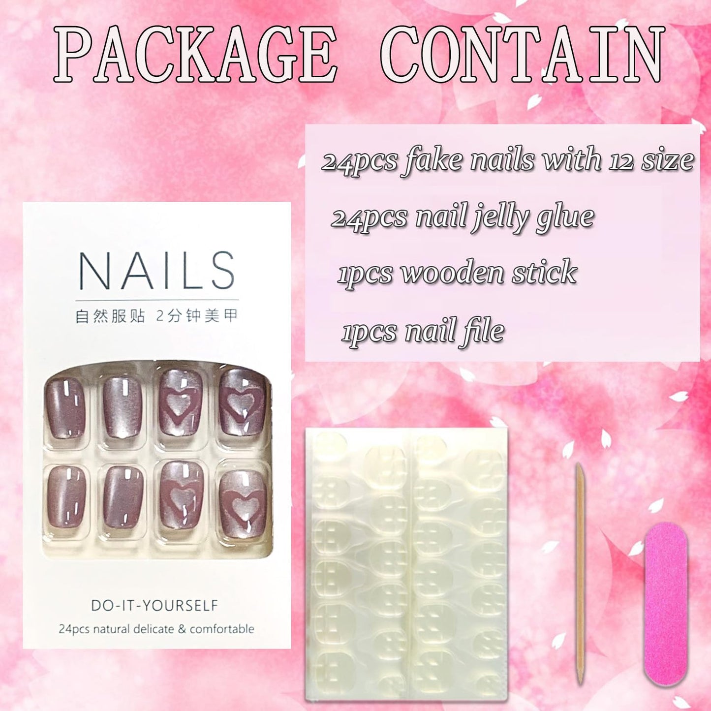 FIEONCIY Press on Nails Short Square Shaped Glossy Full Cover Acrylic Extra Short Square False Nails with Love Heart Designs Artificial Fake Nails Glue Stick ons Fingernails for Women Girls(MY021)