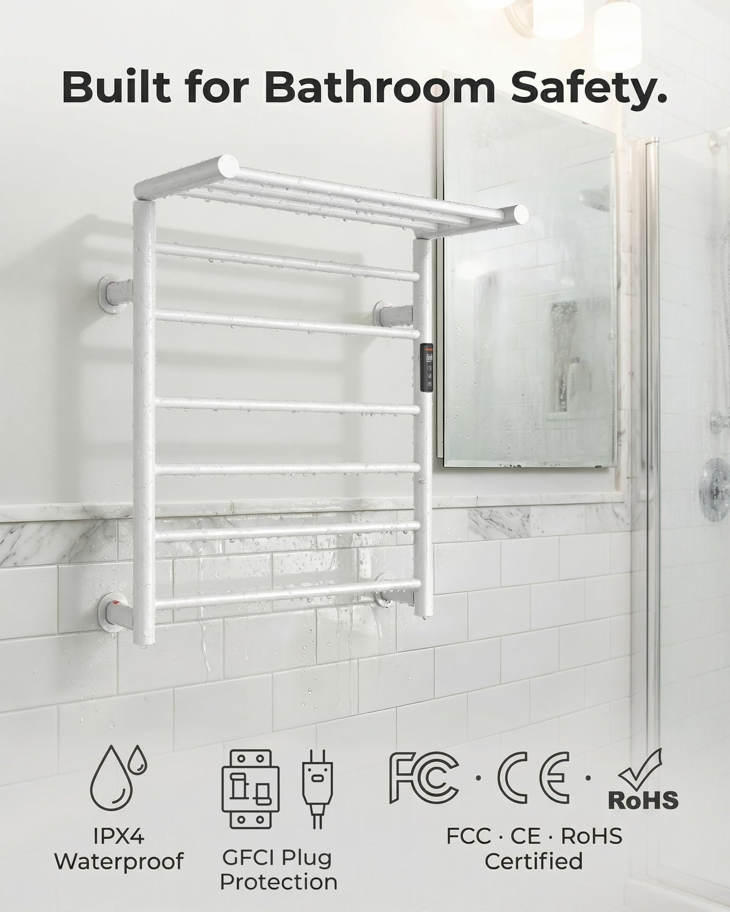 Caldayx Foldable Heated Towel Rack, Dual-Zone Electric Towel Warmer Rack with Timer, GFCI Plug-in or Hardwired, Wall-Mounted, Drill-Free Installation, Matte White, CA3-900X550-Standard-MW