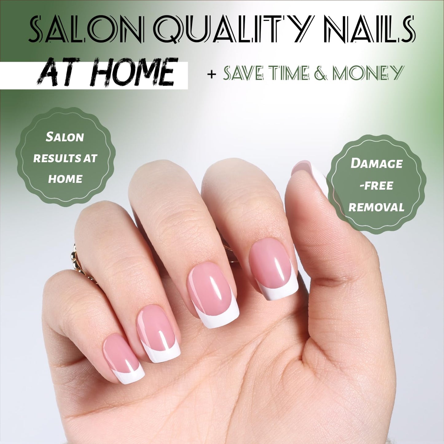 White French Tip Press On Nails Square - Short Square Pink Fake Nails with Nail Glue, White French Tip Press On Nails Reusable Stick On Nails in 15 Sizes 30 Nail Kit for Women & Girls | Salon Quality