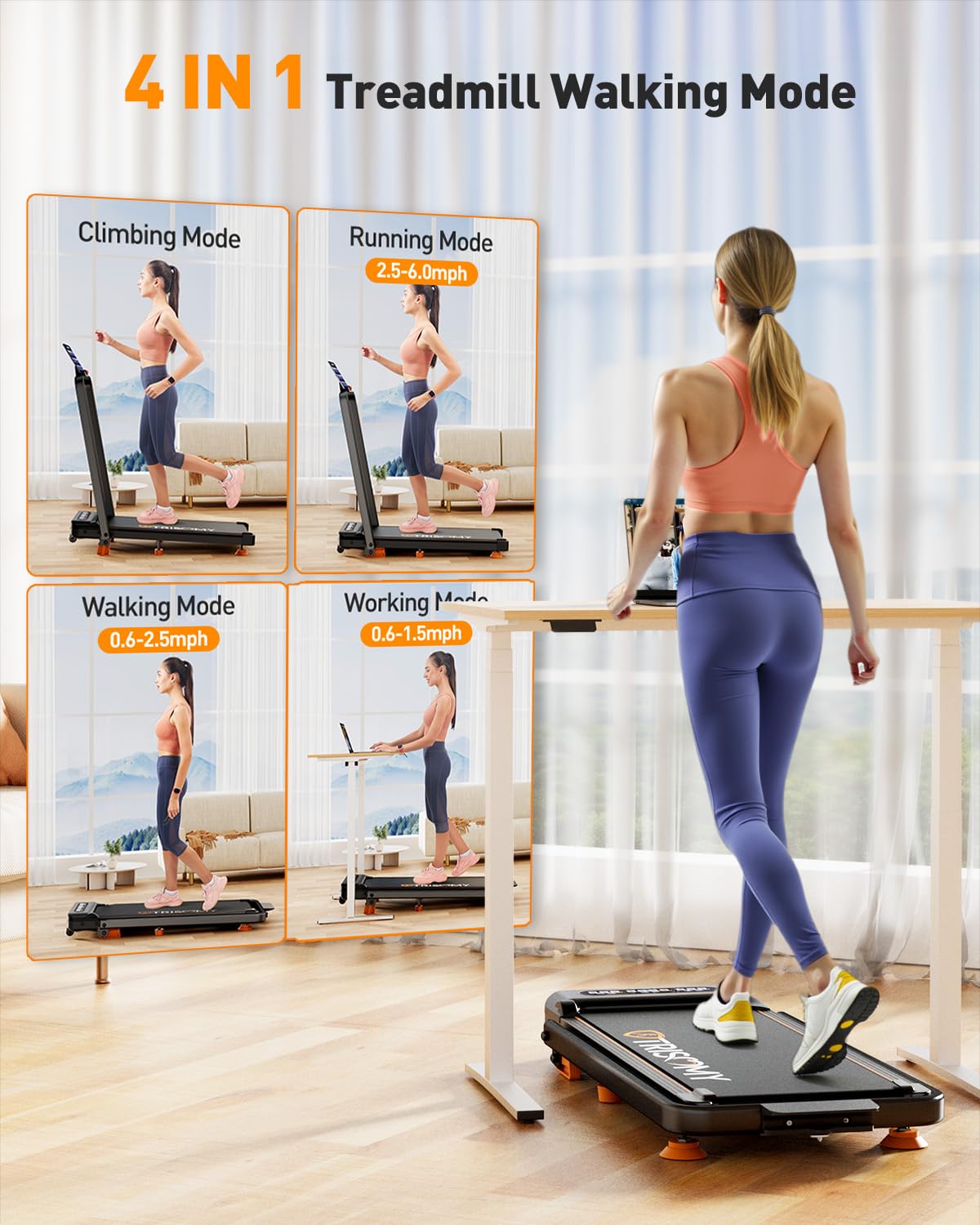 Trisomy Walking Pad with Incline, Walking Pad Treadmill for Home Office, Upgraded 3.5 HP Under Desk Treadmill 330Lbs Capacity, 4 in 1 Portable Walking Pad with Remote Control and APP, LED Display