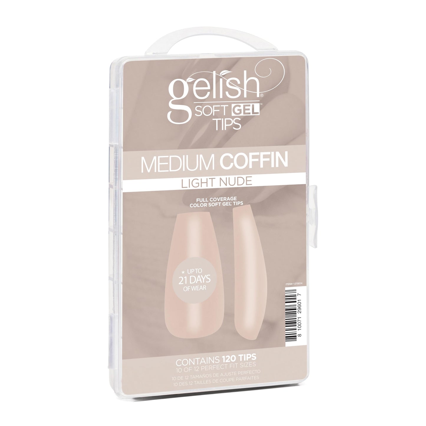 Gelish Nude Soft Gel™ Tips, Professional Quality Press on Nails Extension for Strong, Long-Lasting Manicures, Easy Application, Natural Look, (Light Nude Medium Coffin, 120 Count)