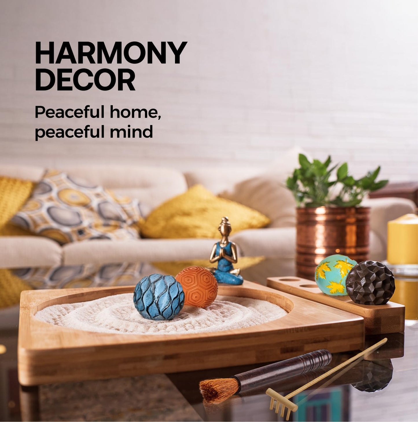 Home Moods Zen Garden for Desk - 11" Bamboo Sand Tray Therapy Kit | Meditation Gift | Sensory-Based Wellness Tool for Mindfulness & Emotional Support | Zen Decor