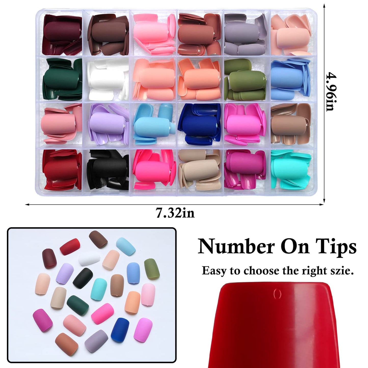 LoveOurHome 576pc Square Press on Nails Medium Fake Nails Matte Glue on Nail Medium Acrylic Nails Press ons Nail Square Artificial Fingernails Stick Presson Nail Tips for Women Girls
