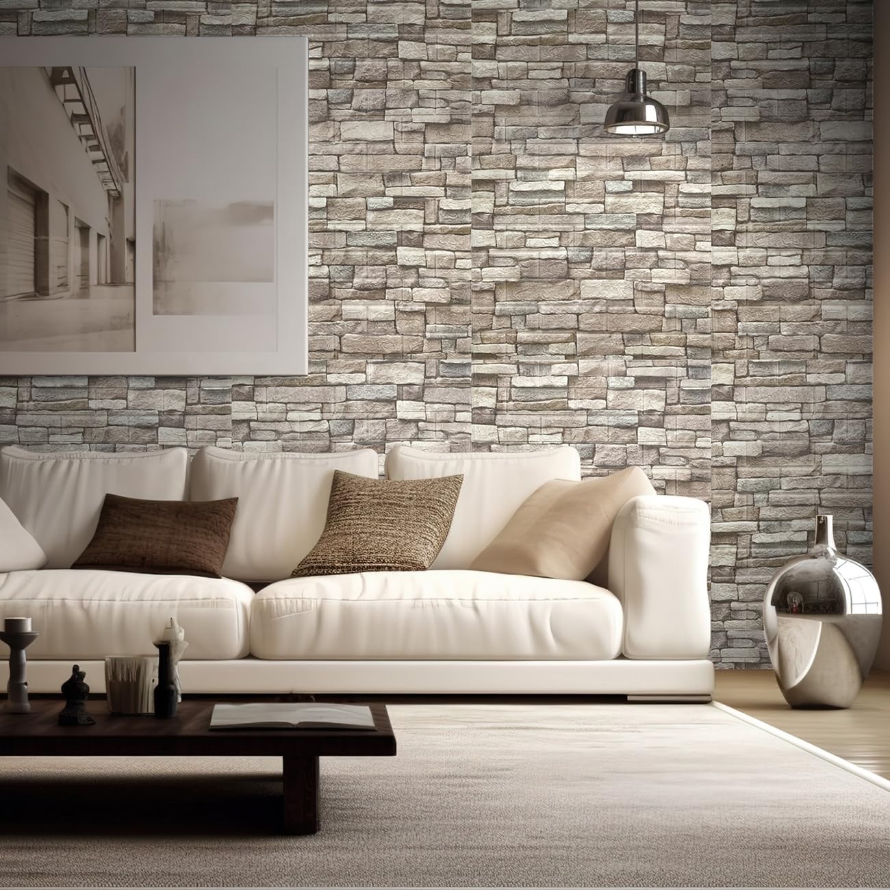 Yutianli 10PSC 3D Wall Panels Peel and Stick Faux Brick Wall Panels Self-Adhesive 3D Brick Wallpaper Foam Stone Wall Panel
