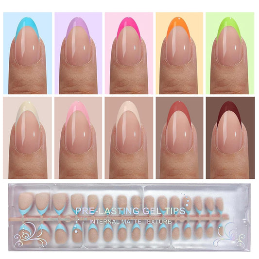 300Pcs French Tip Press on Nails, OPkssnails French Press On Nails Short Almond, Pre-shaped No Need to File 3 in 1 Gel Nail Tips, Acrylic Fake Nails for Nail Art DIY Extension Designs 15 Size