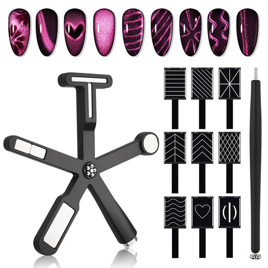 EBANKU Cat Eye Magnet Tool Set, 11PCS Cat Eye Gel Nail Polish Magnet Tools , 6 in 1 Cat Eye Nail Magnet Set with Steel Ball Magnetic Pen, Multifunctional French Heart Magnet for Nail Art DIY at Home