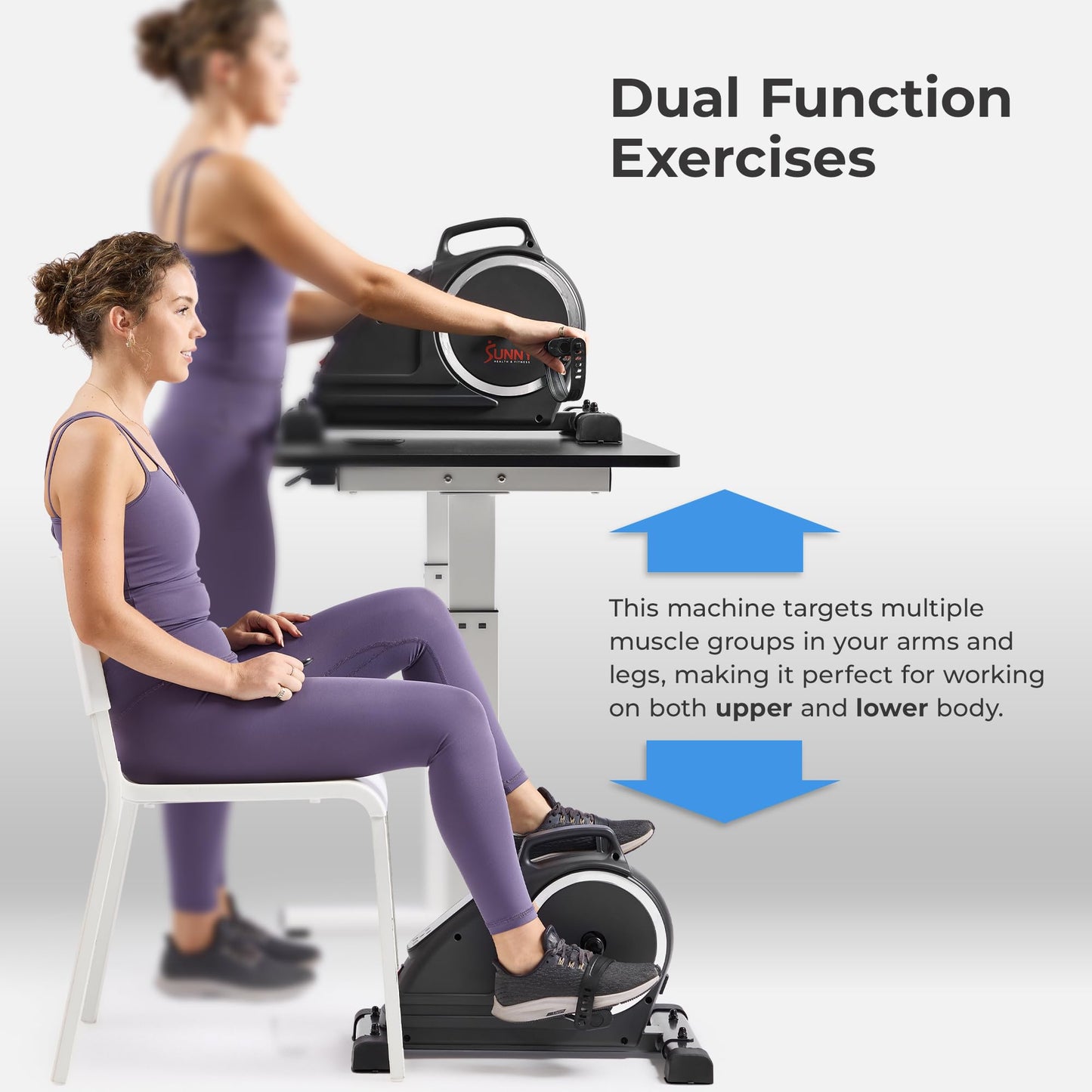 Sunny Health & Fitness Dual Function Smart Motorized Mini Bike Trainer, Under Desk Exercise Machine for Senior Training, Arm/Leg Cardio Cycle Workout, Free SunnyFit App Bluetooth Link-SF-B020029SMART