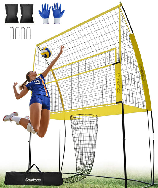 Volleyball Training Equipment Net System,Freely Adjustable Heights Practice Net Serve Trainer Aids,Improve Serve&Spike Skills, Portable &Easy Setup for Backyard Beach Indoor and Outdoor Use
