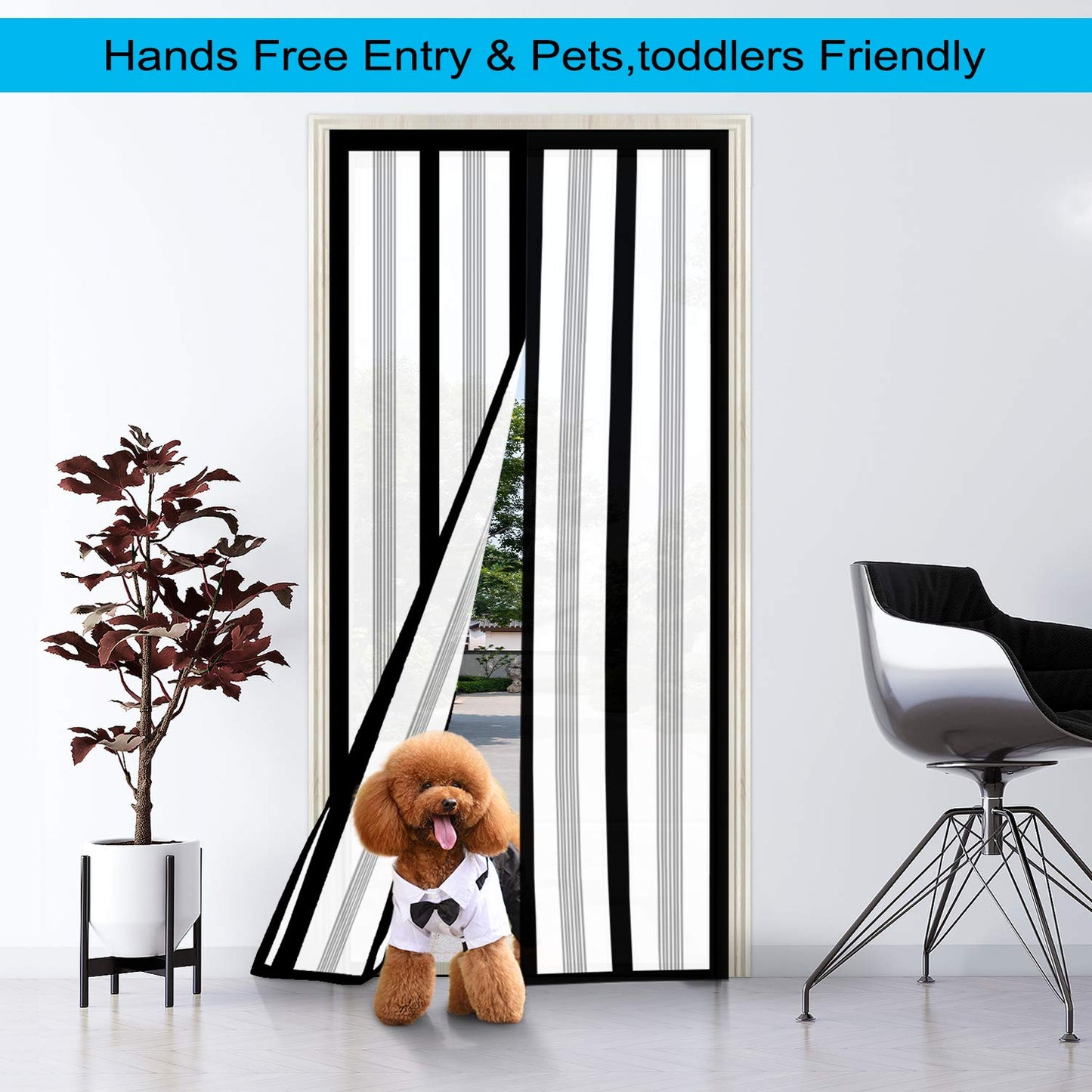 Insulated Door Curtain, Magnetic Thermal Door Cover Screen Door Self-Closing Privacy Magnetic Screen Door Hands Free for Patio, Kitchen, Bedroom, Air Conditioner Room, Fits Doors up to 34" x 80",Black