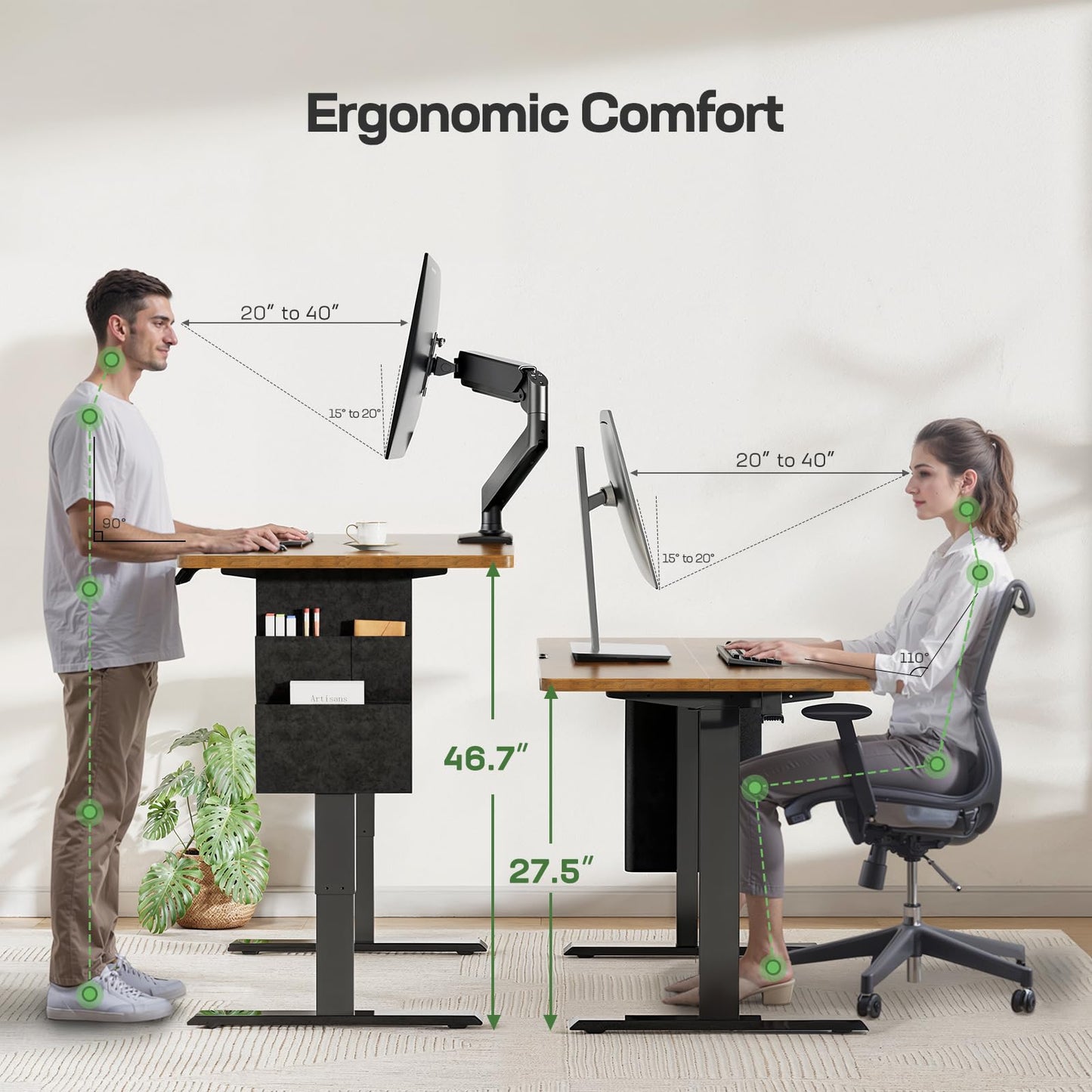 Marsail Standing Desks 55"x24" Adjustable Height Home Office Desks,Electric Standing Desk with Storage Bag,Stand up Desks for Study,Writing,Work Computer Desks 4 Memory Preset with Headphone Hook