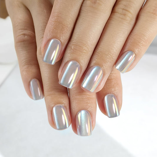 RPNZL Press On Nails - Opal | Chrome Cateye High Gloss Square Fake Nails, Salon Quality| 32 Nails, 16 Sizes Kit with Glue and Adhesive Tabs I Female Founded - Beauty, Self Care