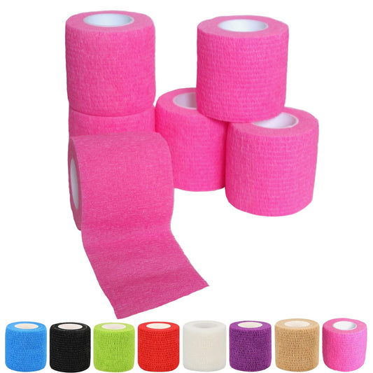 Erewa 6 Pack 2 Inches Self Adhesive Wrap Bandage Self Adherent Cohesive Bandage Tape Stretch Vet Wrap Breathable Athletic Tape for Sports, Wrist, Ankle（Pink）