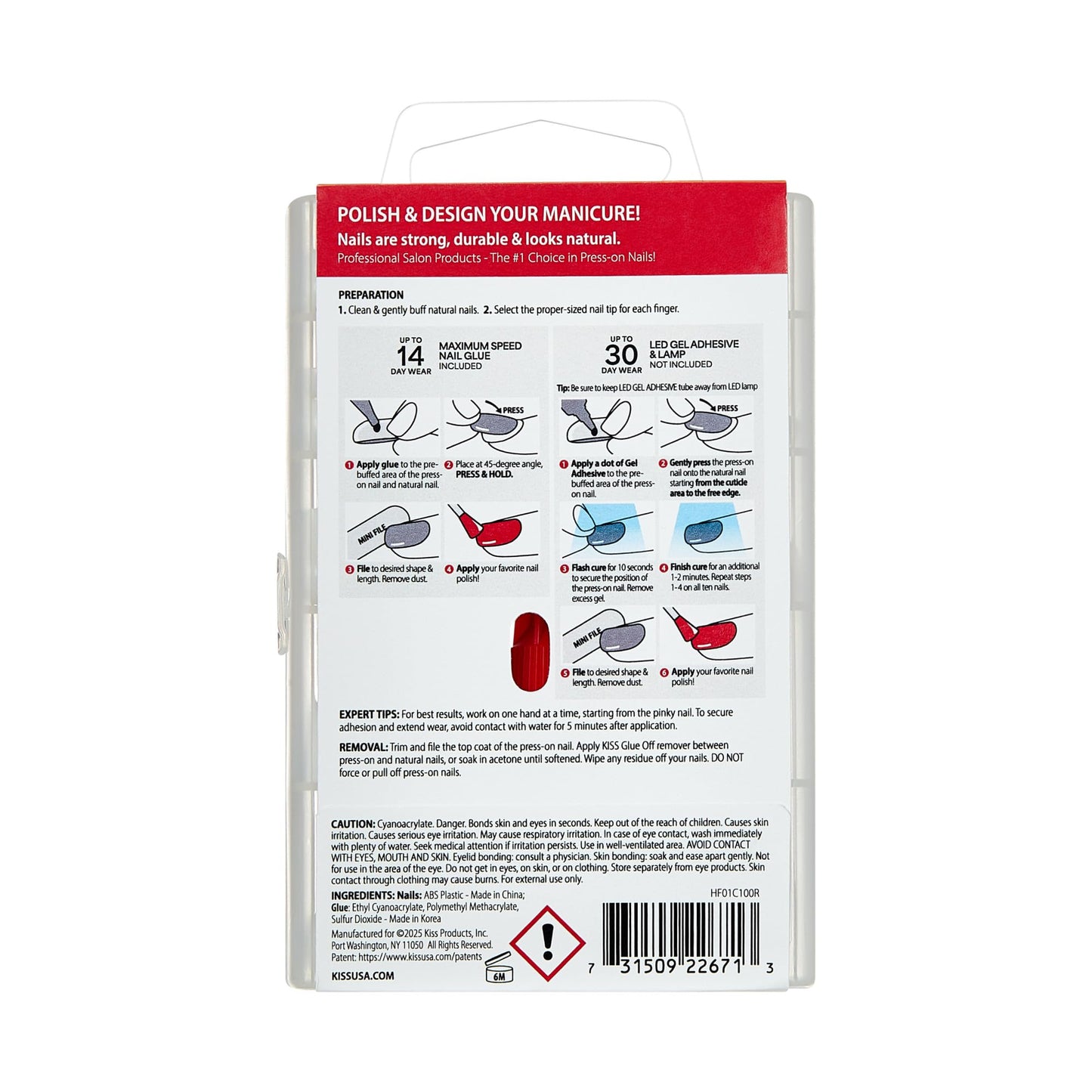 Kiss PROFESSIONAL, Press On Nails, Nail glue included, 'Ordinary Life', White, Short Size, Square Shape, Includes 140 Nails, 3g Glue