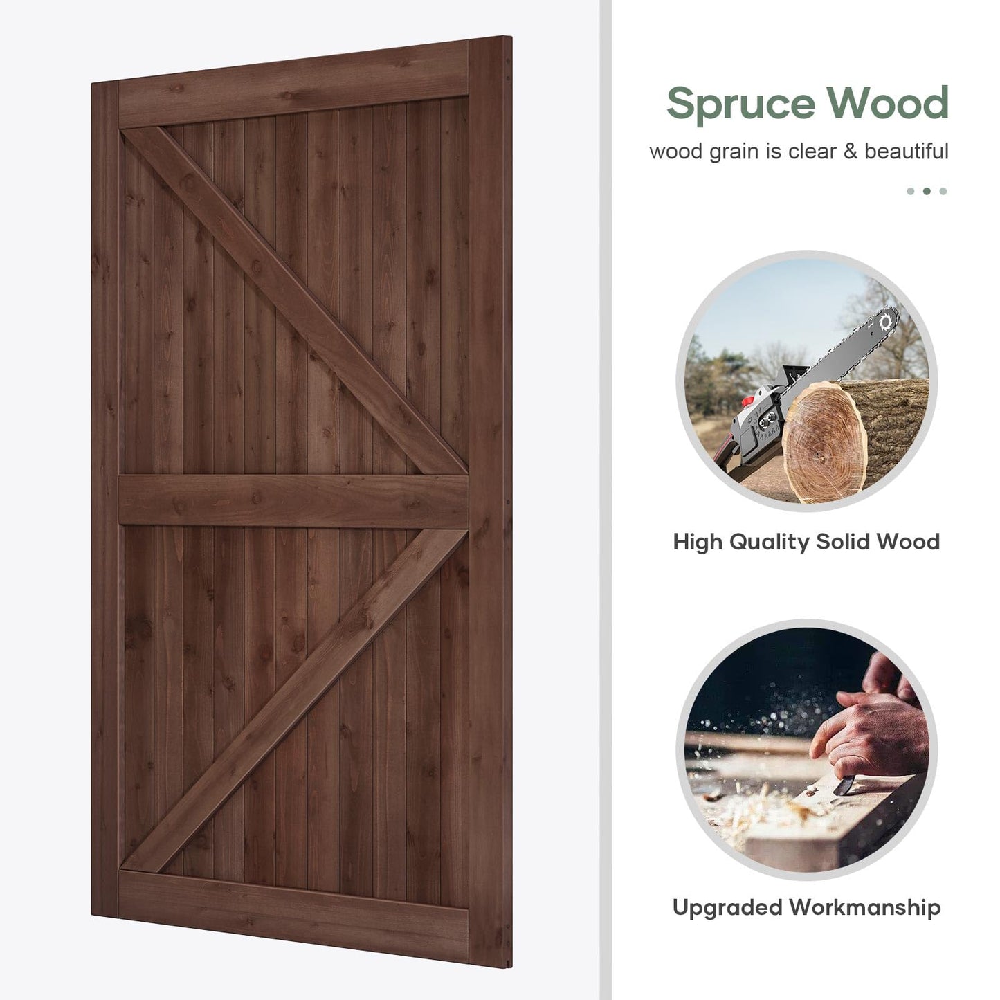 ROYMELO 60x96 inch Sliding Barn Wood Door Slab with 10ft Hardware Kit and Handle, Coffee, K Shape, Simple DIY Assembly