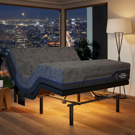 Marsail NS0 Queen Adjustable Bed Base - Smart Dual Motor Bed Frame with Wireless Remote, 3-Min Assembly, Zero Gravity & Anti-Snore Modes, Under Bed Lighting, 4 USB Ports