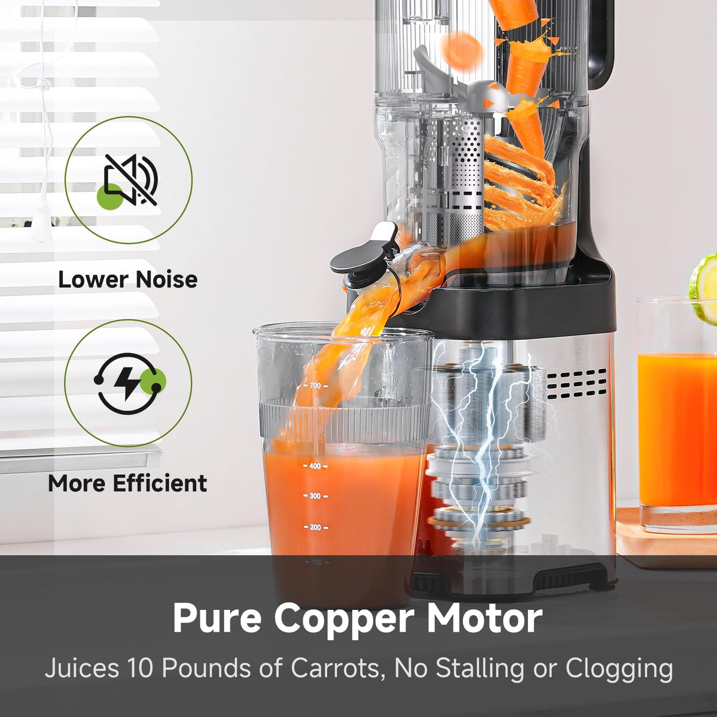 Cold press Juicer Machines with 5.4" Extra Self-Feeding for Whole Vegetable & Fruit, Juice Extractor with Large Auger & Triple Strainers, Easy to Clean, High Juice Yield, Stainless Steel Silver