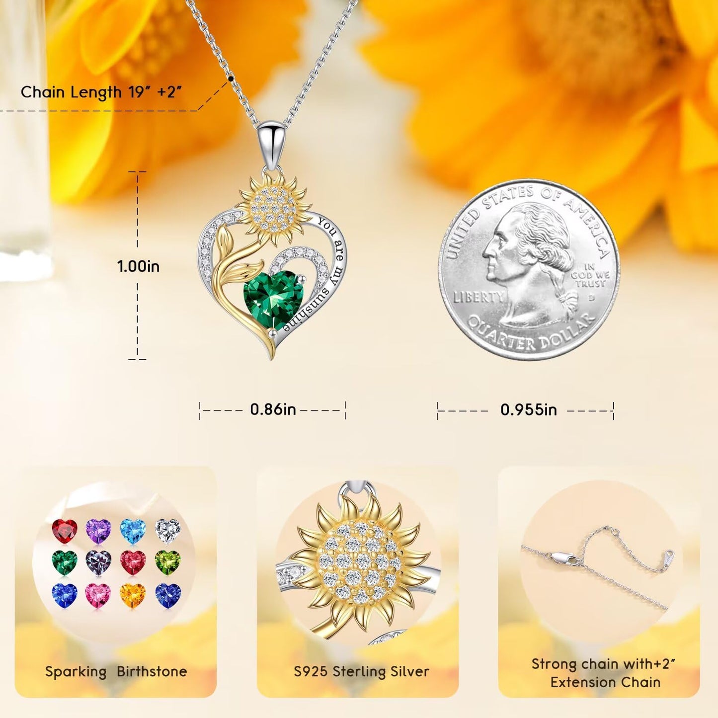 Iefil Sunflower Gifts for Women, Sunflower Necklace, Anniversary Birthday Gifts for Wife, March Simulated Aquamarine Necklace, Jewelry for Women Wife Mom