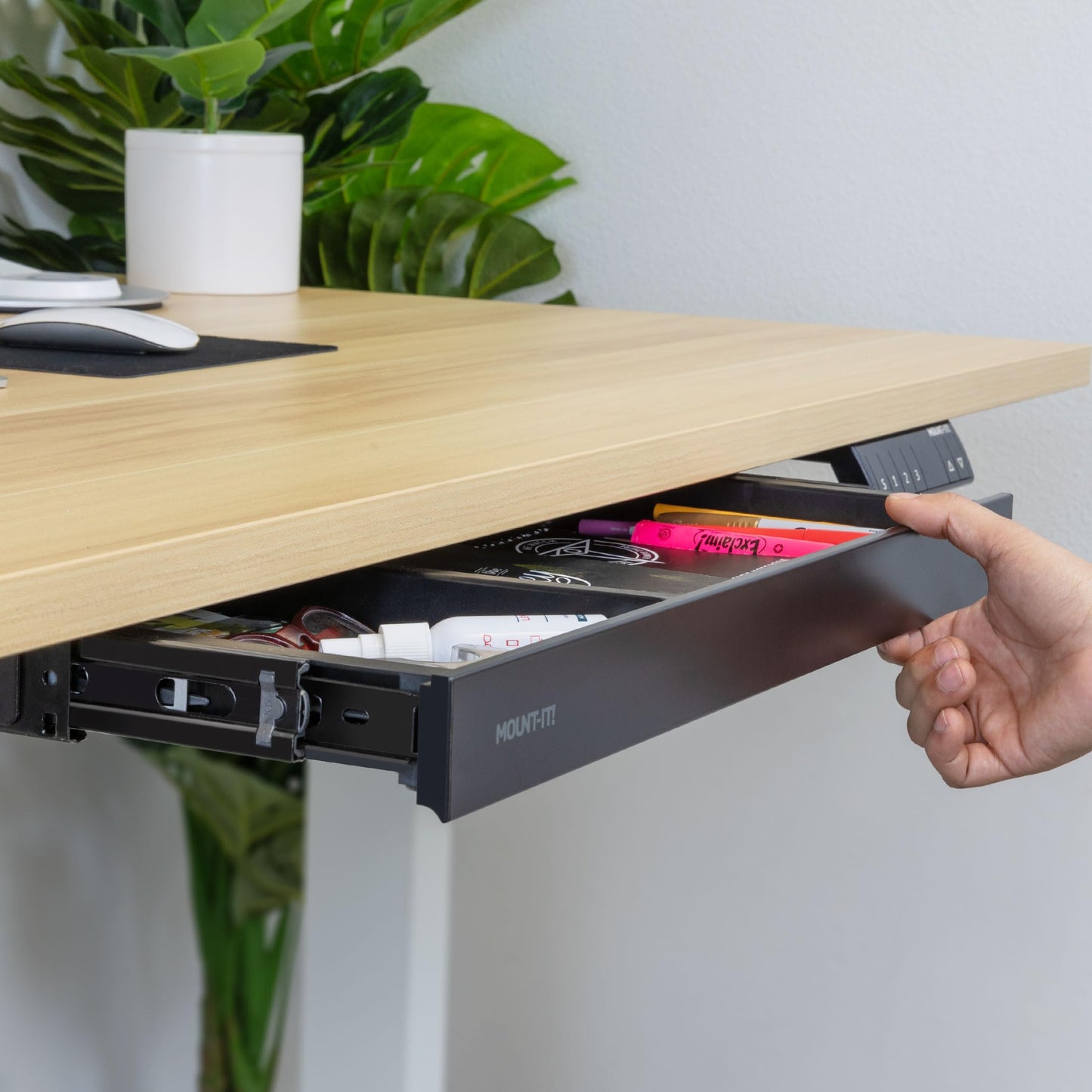 Mount-It! Under Desk Drawer Organizer with 2 Compartments, Shallow Low-Profile Slide-Out Desk Tray, 20.7″ x 8.9″ x 1.8″, Pull-Out Pencil Drawer for Traditional & Standing Desks - Black