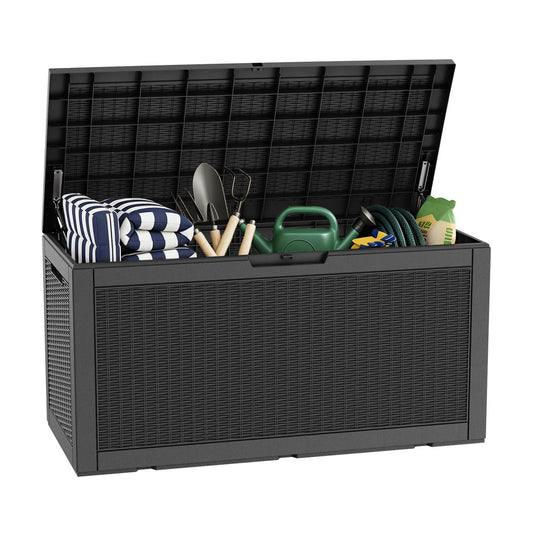 LAUSAINT HOME 320 Gallon Resin Deck Box, Package Delivery Box with Lockable Lid, Waterproof Outdoor Storage Box For Garden Tools, Patio Cushions(320 Gallon,Black)