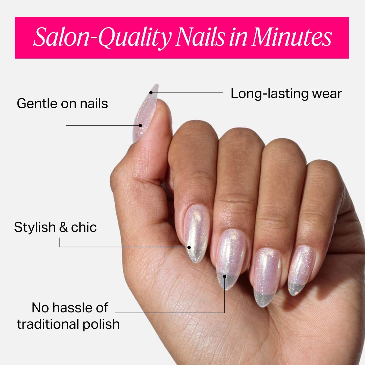 Nailboo Press On Nails, Salon-Quality Reusable Fake Nails for Fast DIY Manicure with Strong Hold Nail Glue for Press Ons, Nail File, & Alcohol Prep Pads, Celestial Sweetie