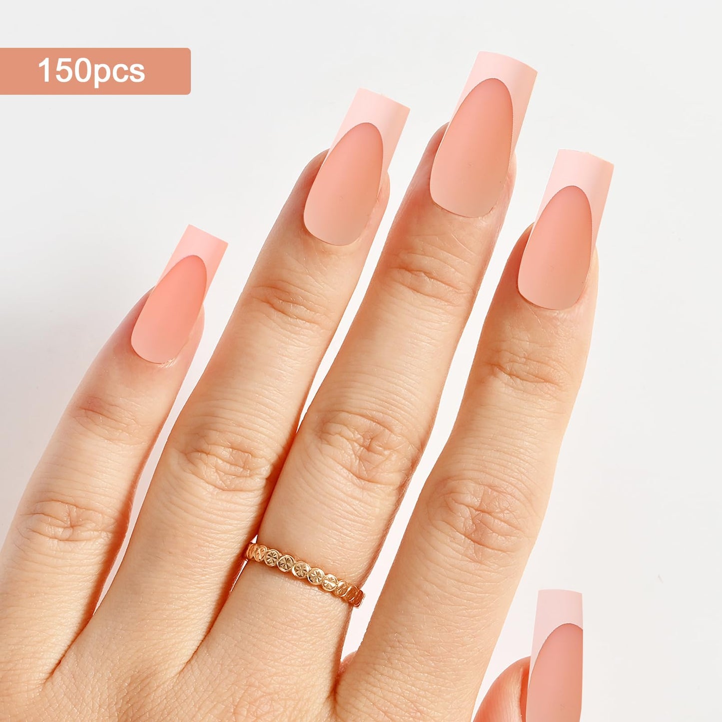 Jellyqueen French Gel Press on Fake Nail Tips, 150Pcs Long Square Nail Tips, Brown Soft Gel Tips No Need to File 3 in 1 Tips for Nail Art DIY 15 Sizes (A18-02-08)