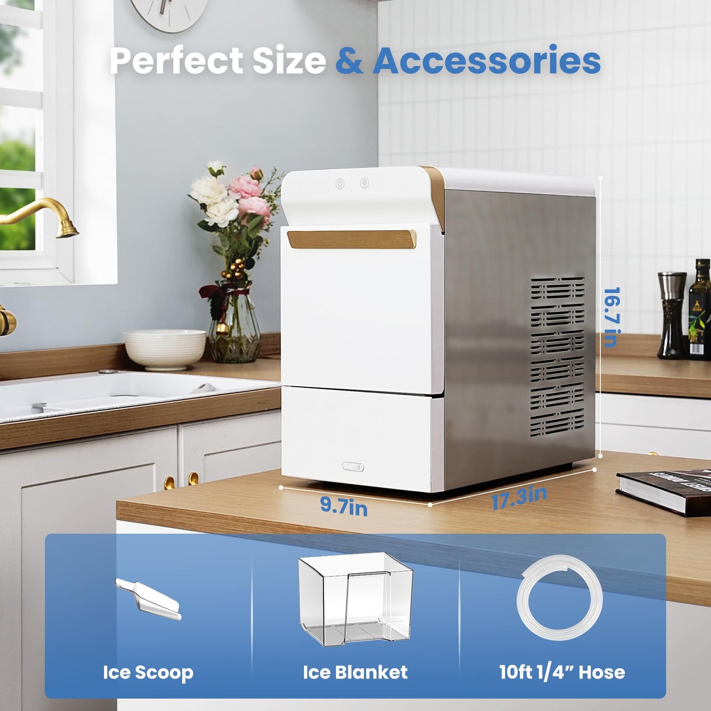 Gevi V2.0 Nugget Ice Maker, 38lbs/24H Countertop Pellet Ice Machine with Self-Cleaning, Energy-Efficient, Chewable Pebble Ice Maker for Home Kitchen, Office, Great Gift