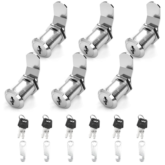 goldenwarm 6 Pack Cam Locks Keyed Alike Cabinet Lock File Locks 1-1/8'' Toolbox Lock with Keys Mailbox Lock, Fits on 1'' Board Thickness, Zinc Alloy with Satin Nickel Finish