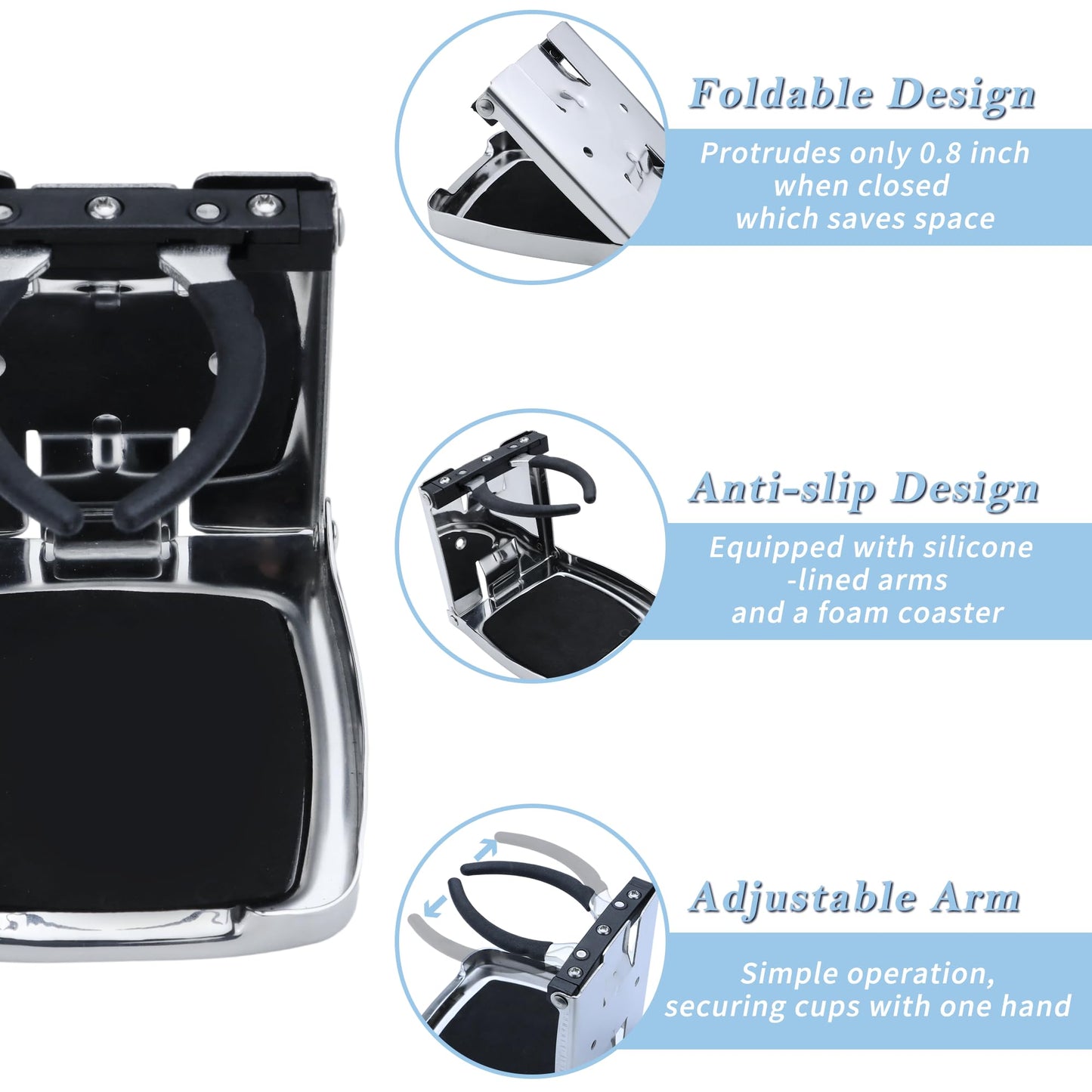 YANYUCB 304 Stainless Steel Adjustable Folding Cup Holders,Boat Drink Cup Holder,Folding Wall Car Desk Cup Holder for Trucks,RVs,Vans,Boats,Campers,Caravans(1 Pack)