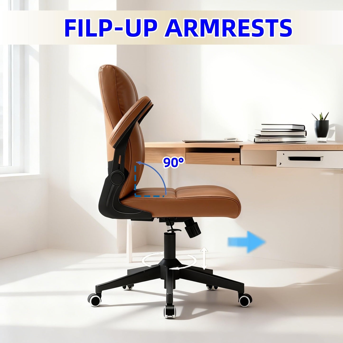 balmstar Leather Office Chair Computer Desk Chair, 360° Swivel Rolling Wheels, Adjustable Tilt Angle 90°-135° with Lumbar Support Executive Chair for Home Office, Working with 450LBS Capacity(Brown)