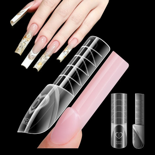 CHUCHU 3D French Dual Forms for Polygel: Easy Nail Form Creates French Apex Nails for Builder Gel Acrylic Nail Extensions DIY - 5S Easy Removal Reusable Nail Forms for Professional -120pcs 15Size