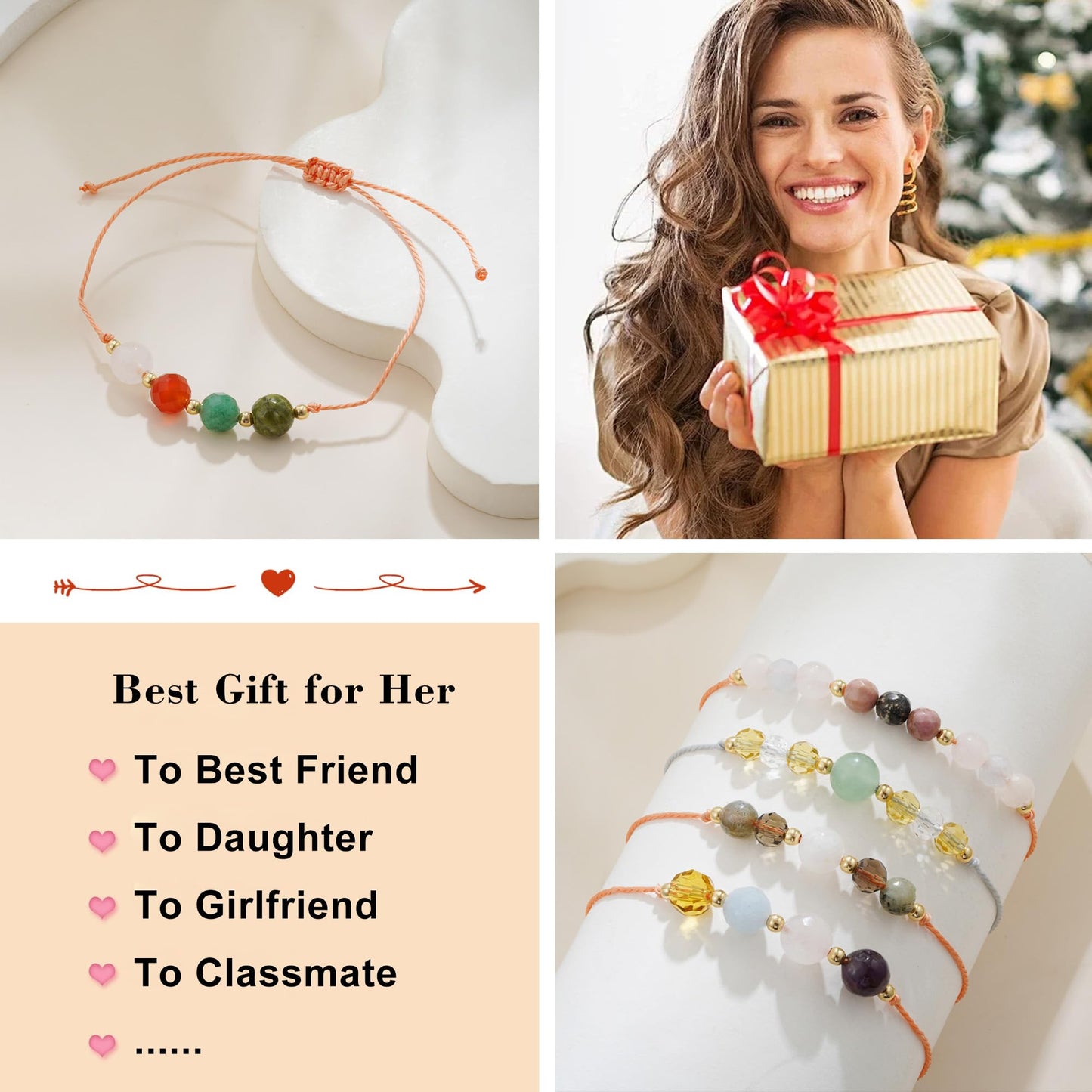 Fezodo Inspirational Encouragement Gifts for Women, Spiritual Crystals and Healing Stones Bracelets Chistmas Valentines day Birthday Gift for Friends Women Men (Peach Moonstone)