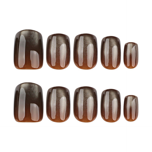 XZMeiLun Glitter Brown Cat Eye Press On Nails Short Round – Fall Caramel Color, Gel-Infused Acrylic Reusable Fake Nails w/Adhesive Tabs & Glue, Salon-Quality Cute Press-Ons for Women Girls Gift