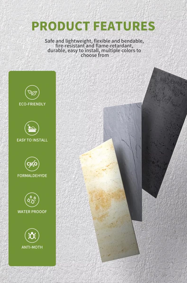 SINGULARWOOD 15pcs/26.46 sq ft Soft Stone Wall Tiles, Flexible Rock Travertine Panels for Interior and Exterior Walls-Stone Natural.