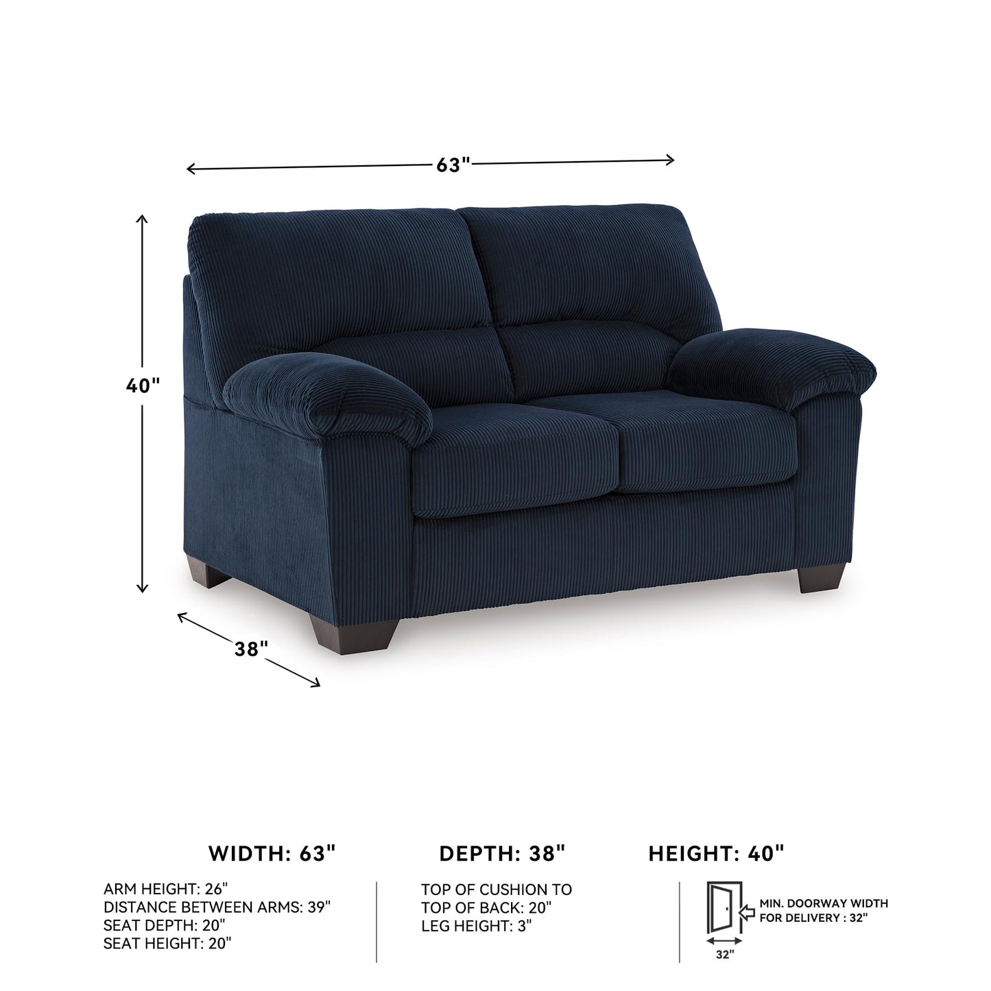 Signature Design by Ashley SimpleJoy Contemporary Loveseat for Living Room, Blue
