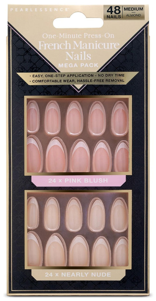 Pearlessence 48pc Almond French Press On Nails One Minute Press-On French Manicure Nails | 48-Count Mega Pack | Pink Blush & Nearly Nude | Medium Almond Shape | Easy Application, No Dry Time